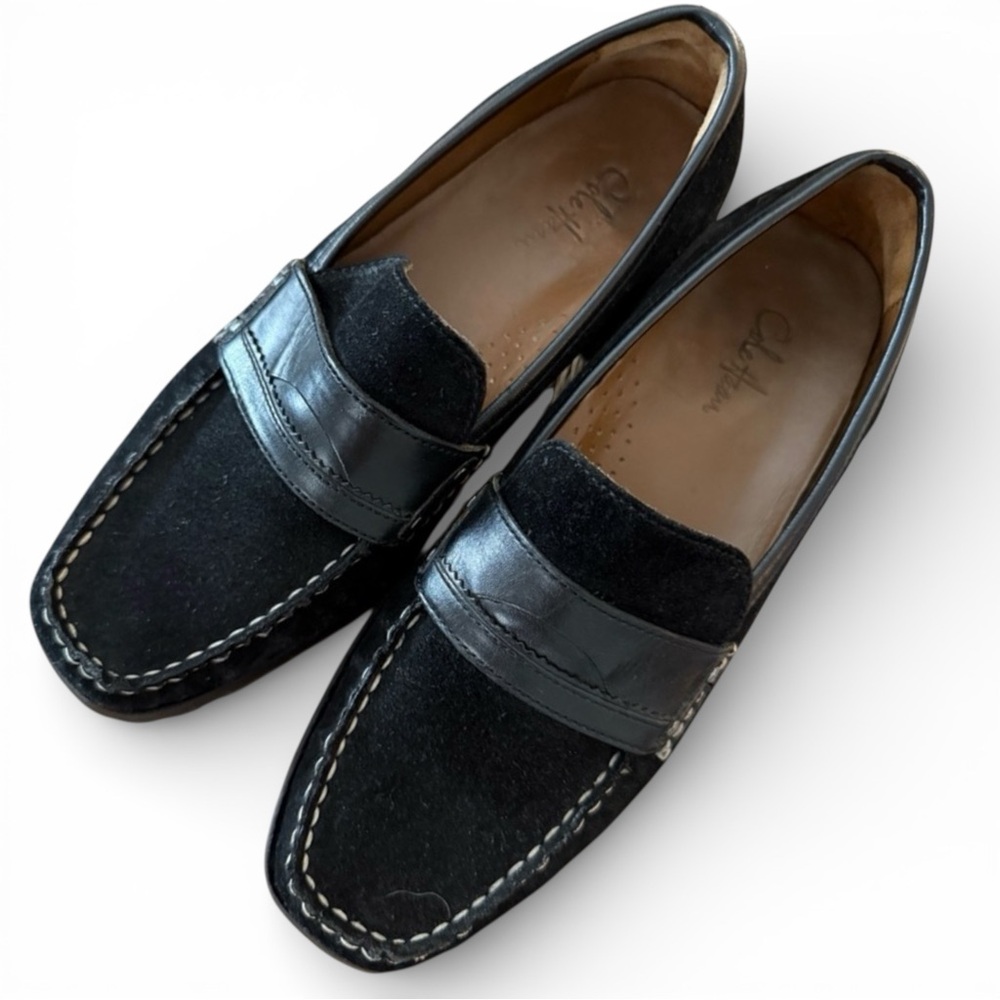 Cole Haan Women's Black Suede Top Stitched Penny Loafers 6B Preppy Collegiate